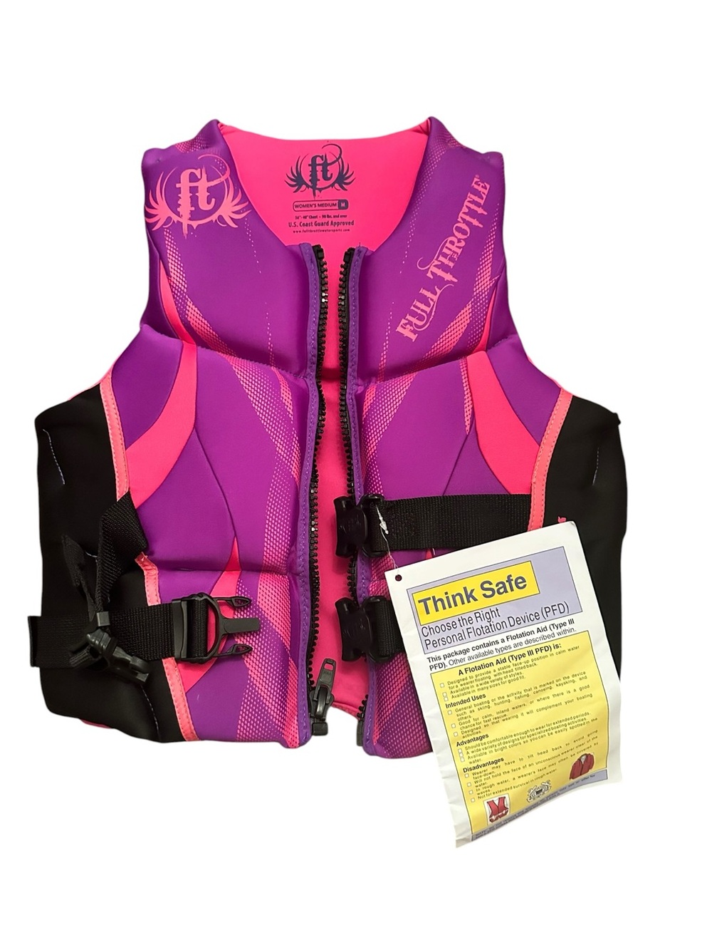 Full Throttle Women’s Life Jacket PFD - Purple & Hot Pink Size Medium